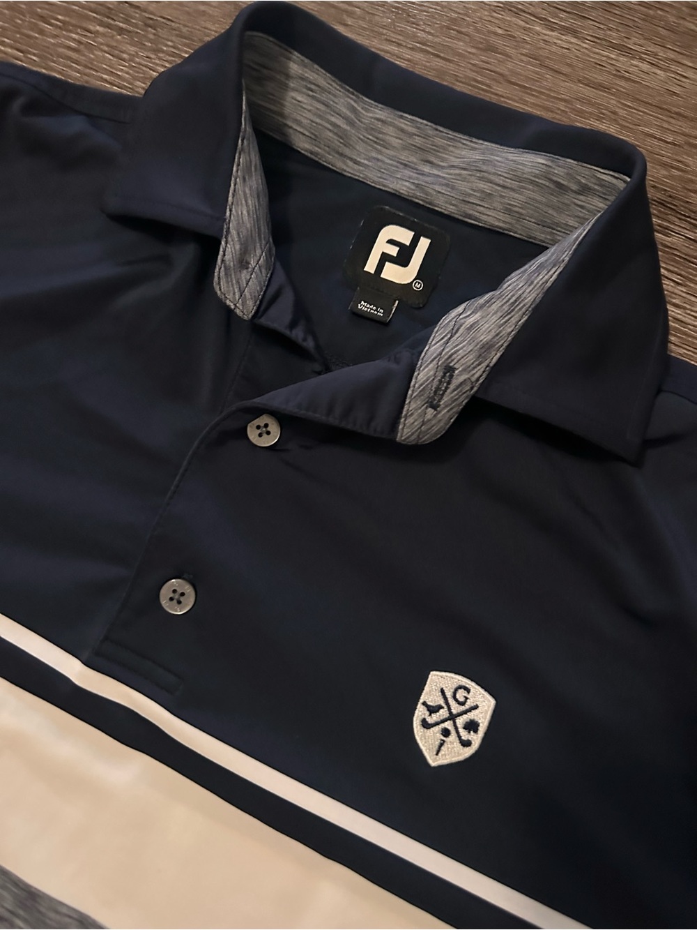 FootJoy Greystone Country Club Navy/Gray/White Colorblock Golf Polo sz medium